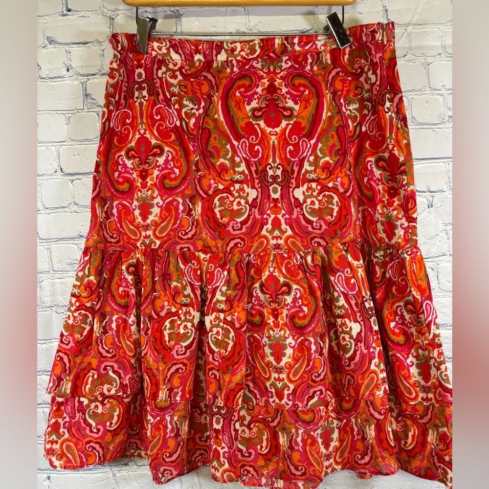VINTAGE Tommy Hilfiger Red Orange Cotton Boho Cottagecore Preppy Tiered Skirt 8